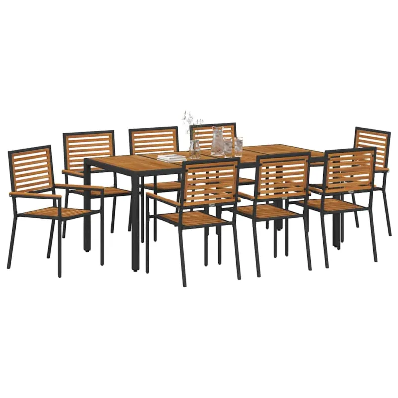 Sodo valgomojo komplektas 9 pcs Juoda ir Ruda poliratanas