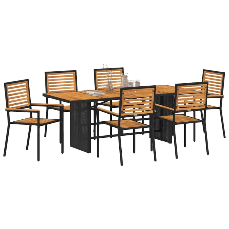 Sodo valgomojo komplektas 7 pcs Juoda ir Ruda poliratanas