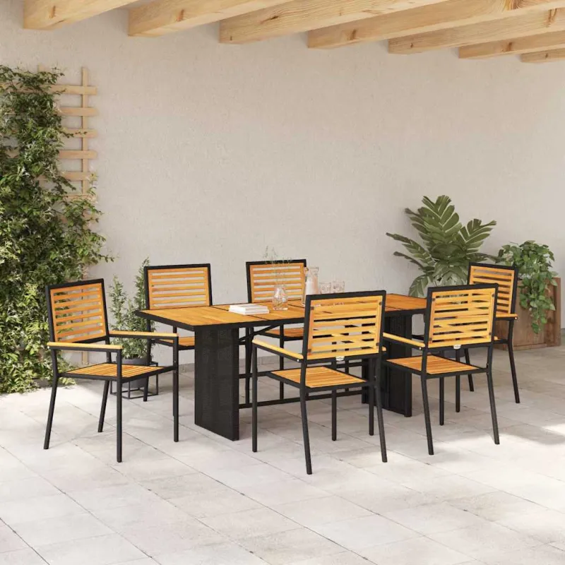 Sodo valgomojo komplektas 7 pcs Juoda ir Ruda poliratanas