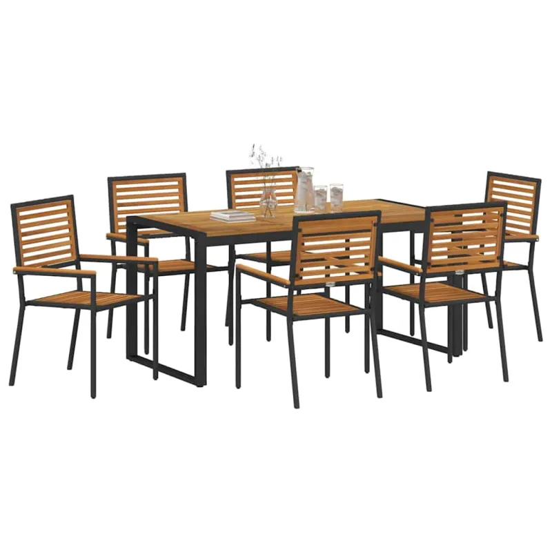 Sodo valgomojo komplektas 7 pcs Juoda ir Ruda poliratanas
