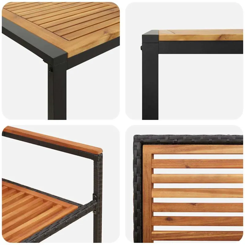 Sodo valgomojo komplektas 7 pcs Juoda ir Ruda poliratanas