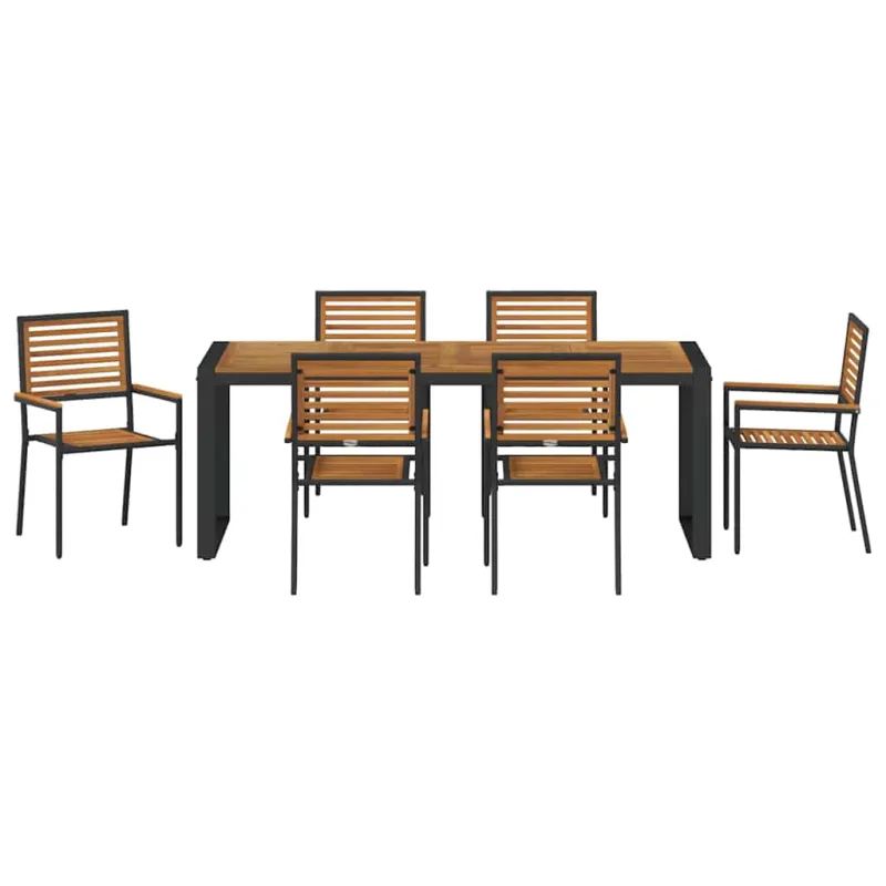 Sodo valgomojo komplektas 7 pcs Juoda ir Ruda poliratanas