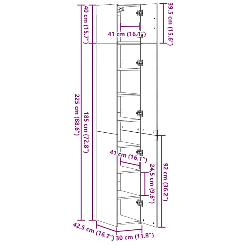 Oppbevaringsskap 2 pcs Juodojo ąžuolo 30 x 42,5 x 225 cm