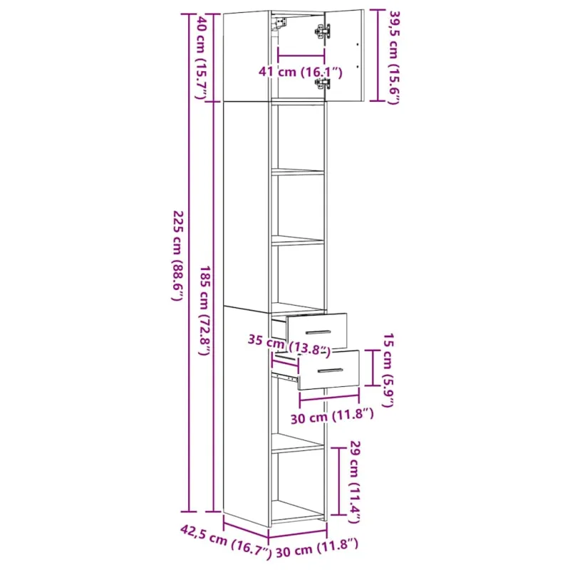 Oppbevaringsskap 2 pcs Senas medis 30 x 42,5 x 225 cm