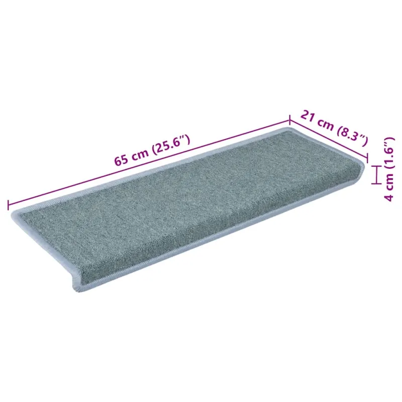 Laiptų kilimėliai, 30 vnt., 65x21x4 cm, jūros mėlyni, stačiakampiai kraštai