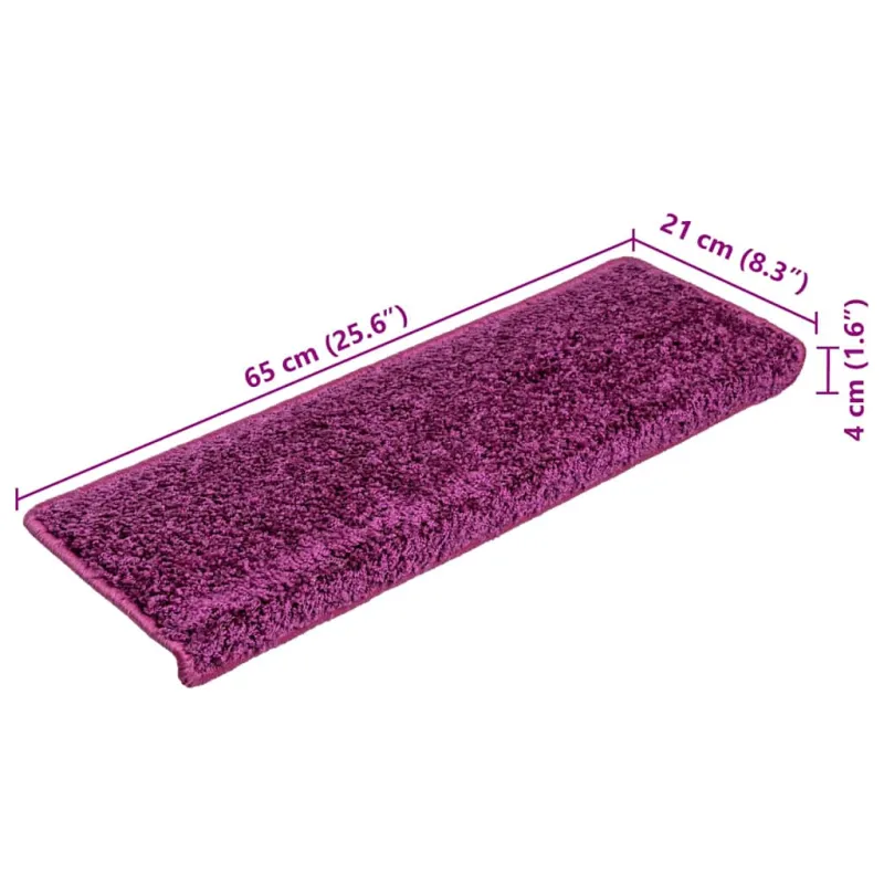 Laiptų kilimėliai, 30 vnt., 65x21x4 cm, violetiniai, stačiakampiai kraštai