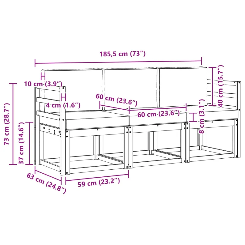 Lauko sofos komplektas su pagalve 3 pcs Natūralus ir antracitas