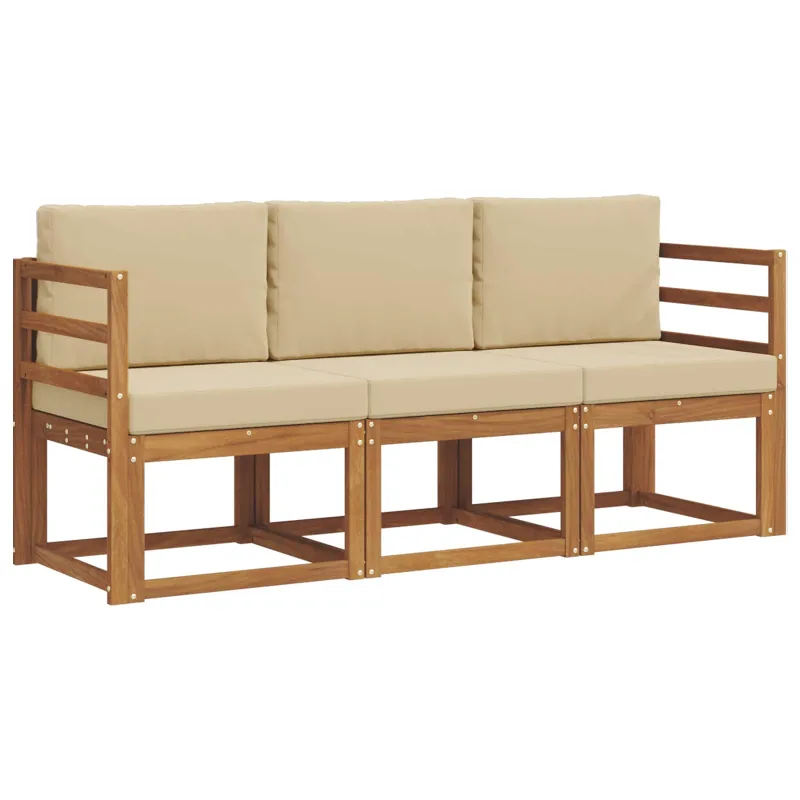 Lauko sofos komplektas su pagalve 3 pcs Natūralus ir bežinis