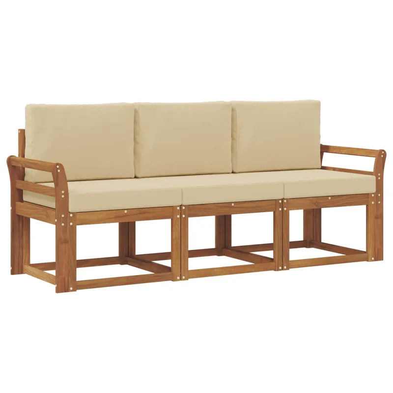 Lauko sofos komplektas su pagalve 3 pcs Natūralus ir bežinis