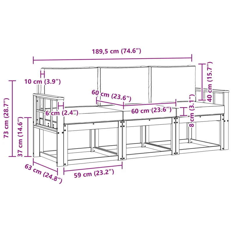 Lauko sofos komplektas su pagalve 3 pcs Natūralus ir antracitas