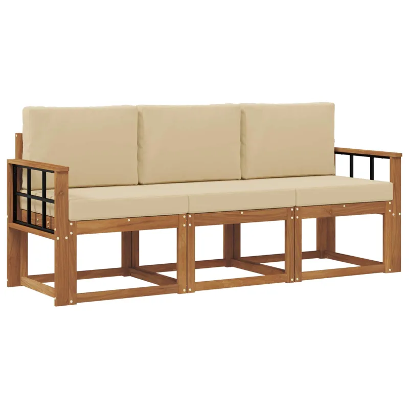 Lauko sofos komplektas su pagalve 3 pcs Natūralus ir bežinis