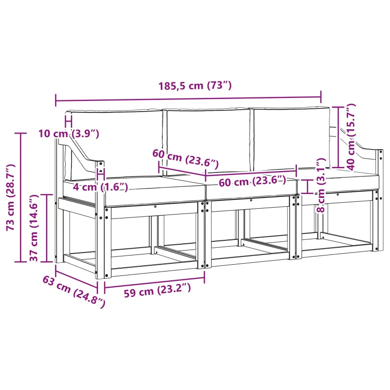 Lauko sofos komplektas su pagalve 3 pcs Natūralus ir antracitas