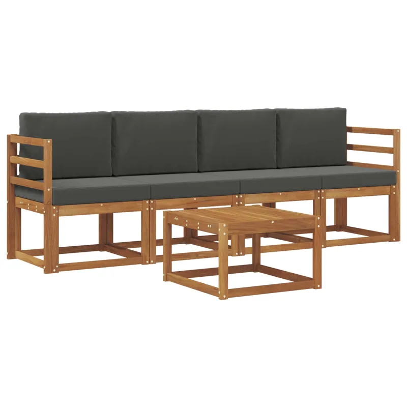 Lauko sofos komplektas su pagalve 5 pcs Natūralus ir antracitas