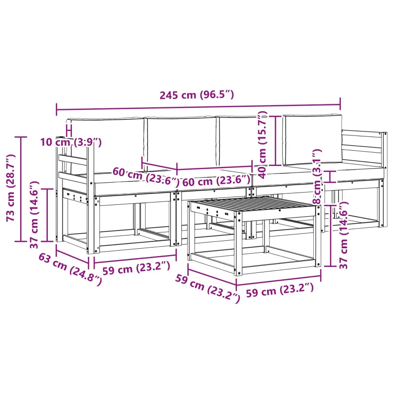 Lauko sofos komplektas su pagalve 5 pcs Natūralus ir antracitas