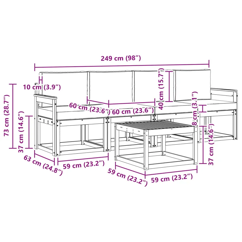 Lauko sofos komplektas 5 pcs Natūrali ir šviesiai pilka