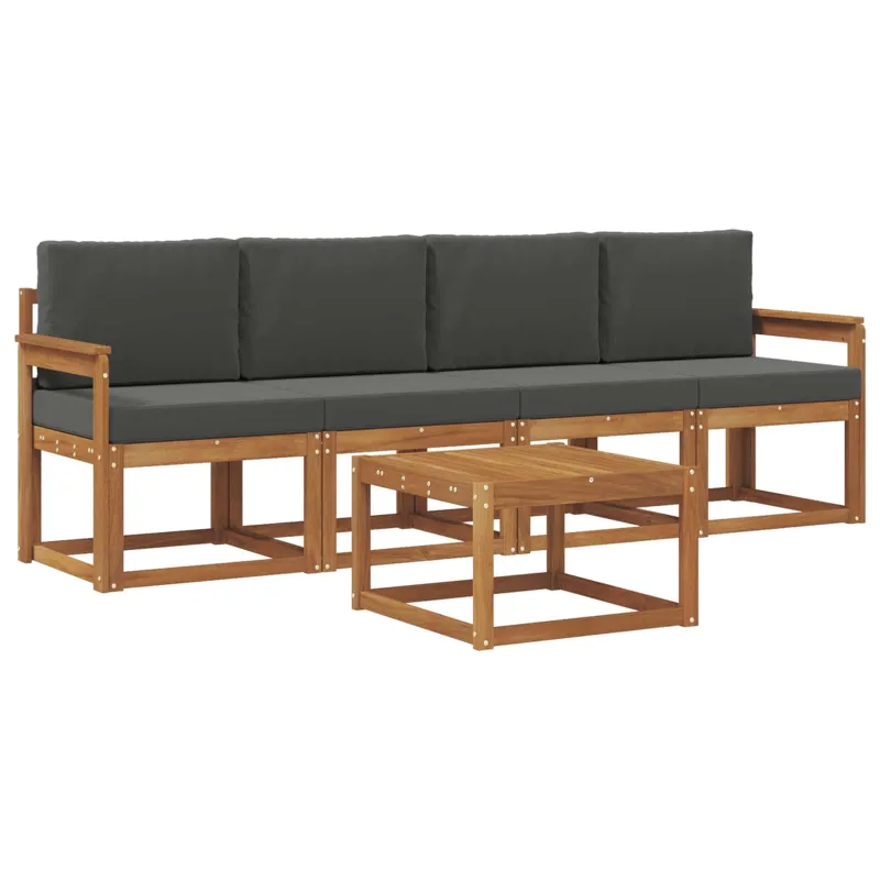 Lauko sofos komplektas su pagalve 5 pcs Natūralus ir antracitas
