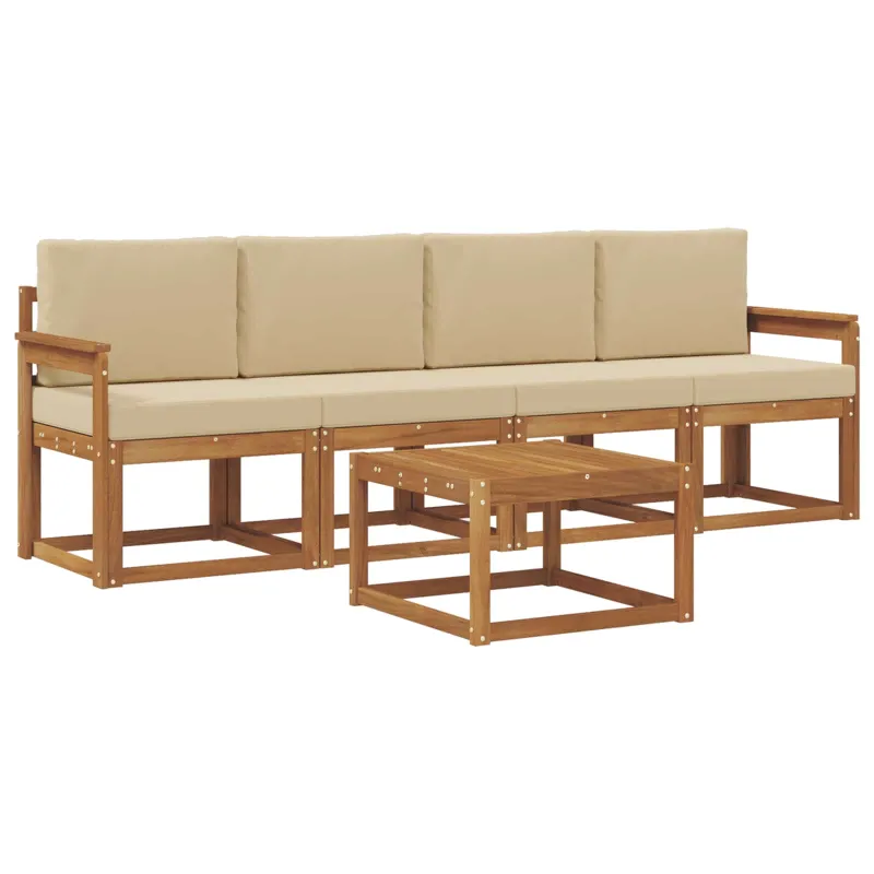 Lauko sofos komplektas su pagalve 5 pcs Natūralus ir bežinis