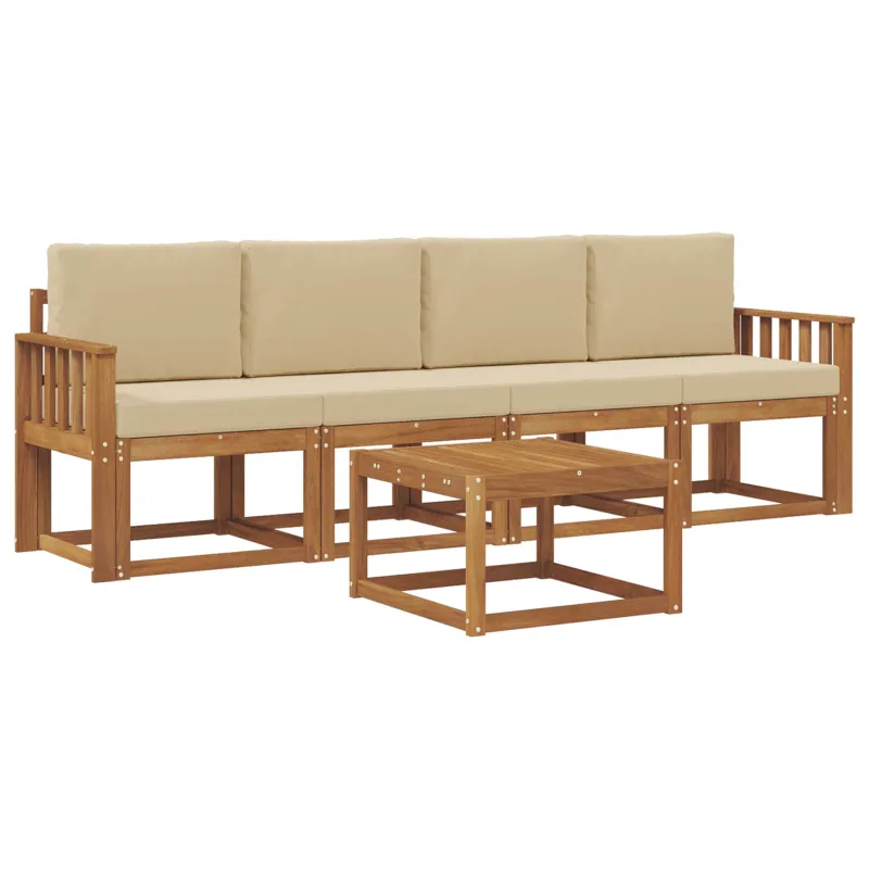 Lauko sofos komplektas su pagalve 5 pcs Natūralus ir bežinis