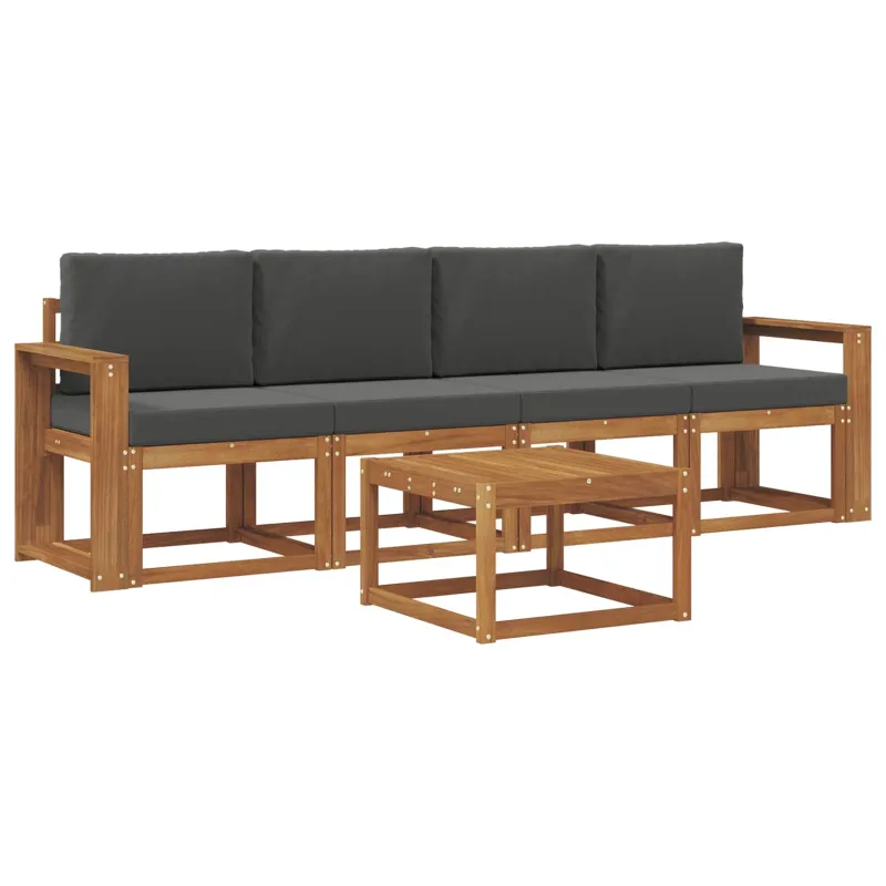 Lauko sofos komplektas su pagalve 5 pcs Natūralus ir antracitas