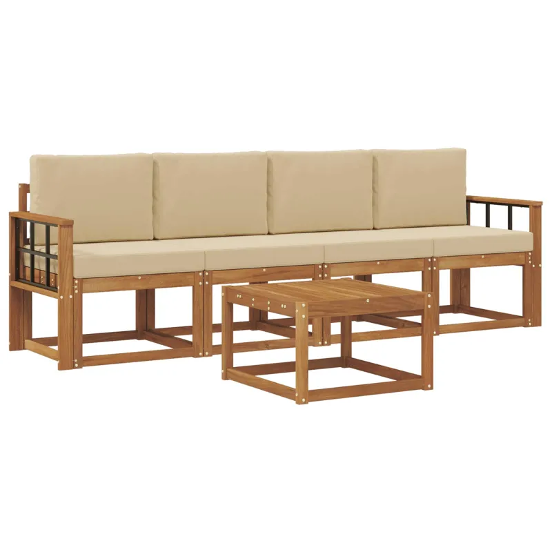 Lauko sofos komplektas su pagalve 5 pcs Natūralus ir bežinis