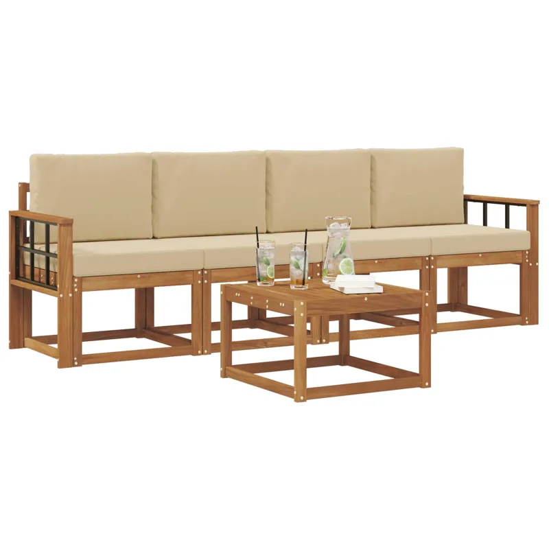 Lauko sofos komplektas su pagalve 5 pcs Natūralus ir bežinis