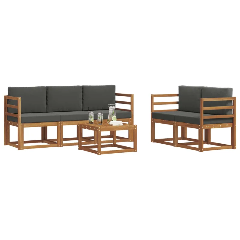 Lauko sofos komplektas su pagalve 6 pcs Natūralus ir antracitas