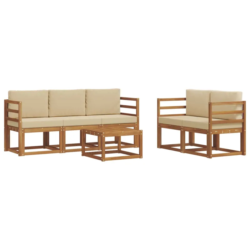 Lauko sofos komplektas su pagalve 6 pcs Natūralus ir bežinis