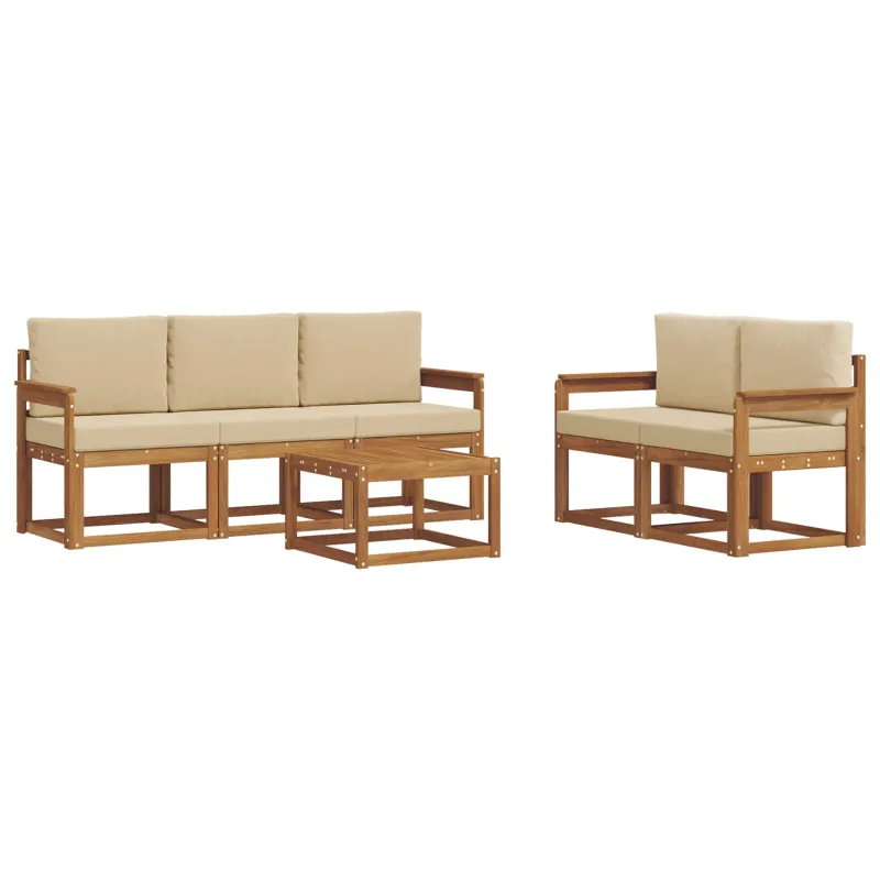 Lauko sofos komplektas su pagalve 6 pcs Natūralus ir bežinis