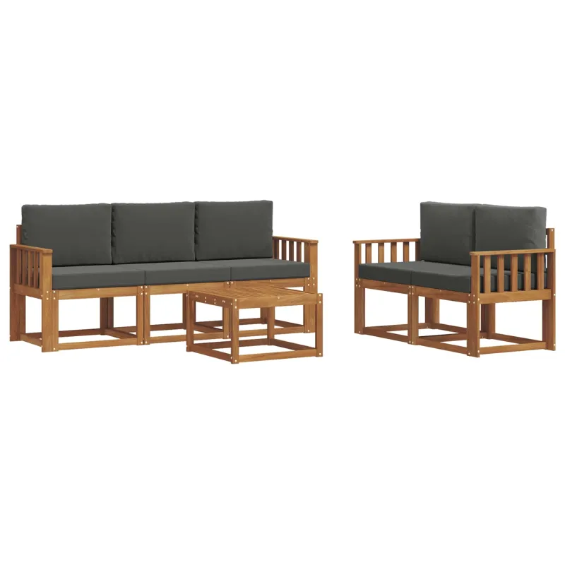 Lauko sofos komplektas su pagalve 6 pcs Natūralus ir antracitas