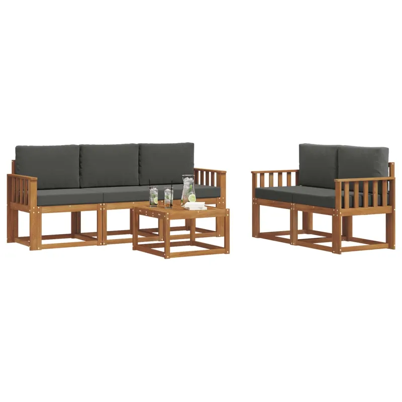 Lauko sofos komplektas su pagalve 6 pcs Natūralus ir antracitas