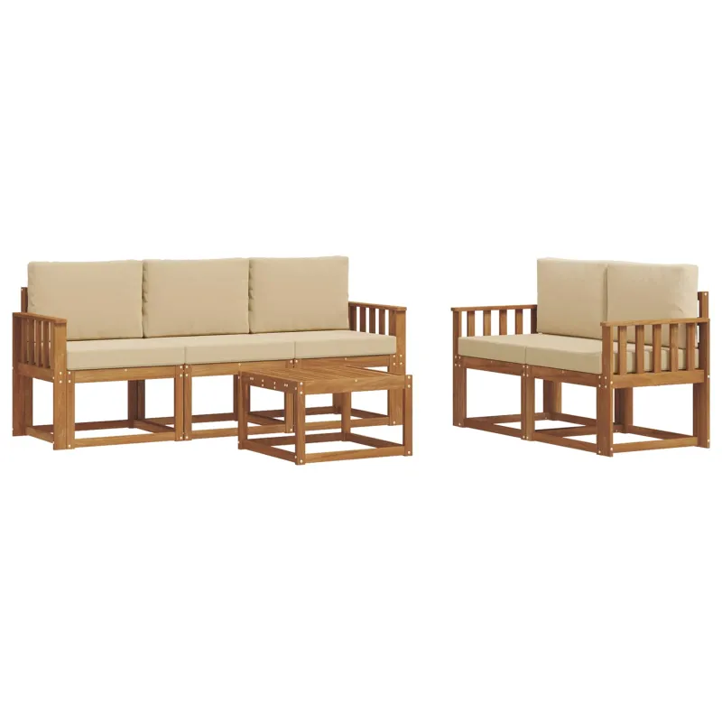 Lauko sofos komplektas su pagalve 6 pcs Natūralus ir bežinis