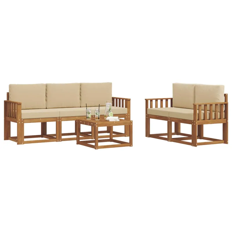 Lauko sofos komplektas su pagalve 6 pcs Natūralus ir bežinis