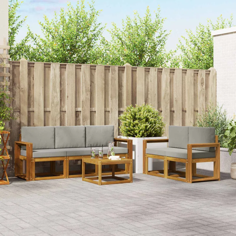 Lauko sofos komplektas 6 pcs Natūrali ir šviesiai pilka