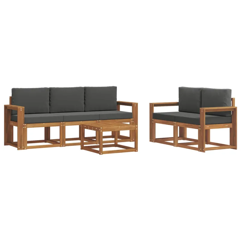 Lauko sofos komplektas su pagalve 6 pcs Natūralus ir antracitas