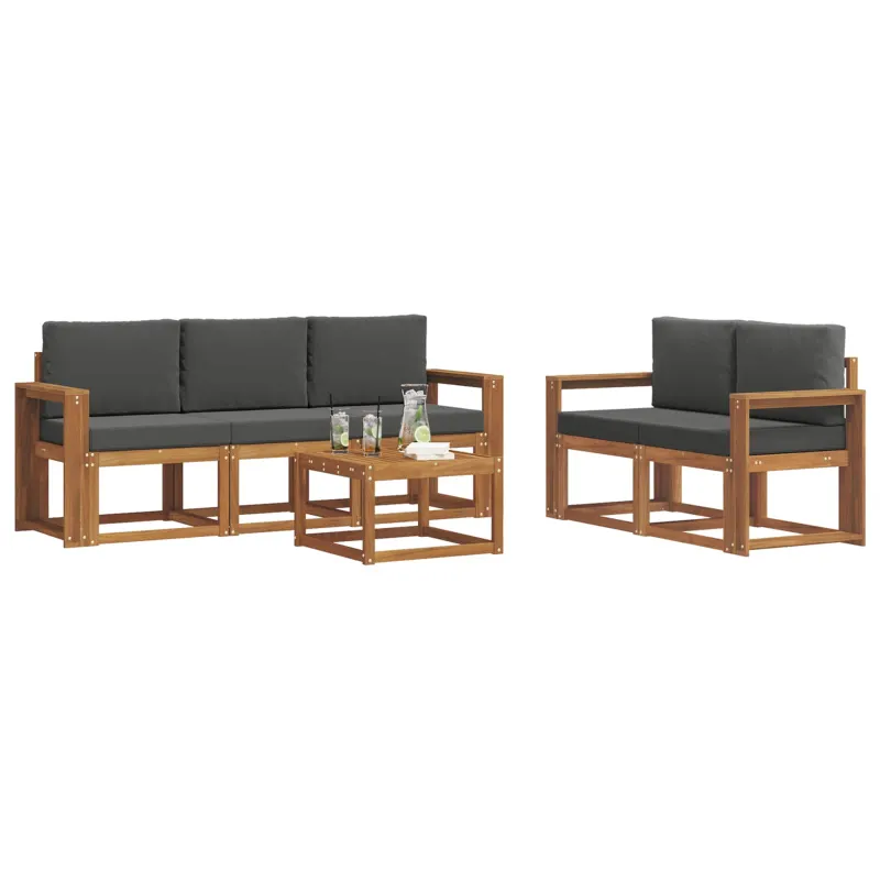 Lauko sofos komplektas su pagalve 6 pcs Natūralus ir antracitas