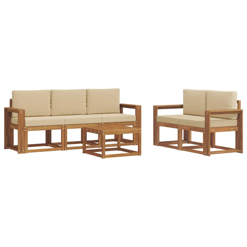 Lauko sofos komplektas su pagalve 6 pcs Natūralus ir bežinis