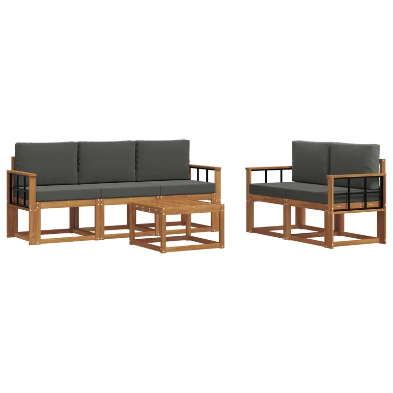 Lauko sofos komplektas su pagalve 6 pcs Natūralus ir antracitas