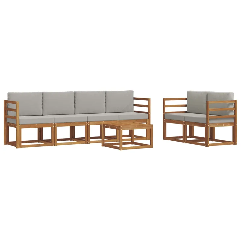 Lauko sofos komplektas 7 pcs Natūrali ir šviesiai pilka