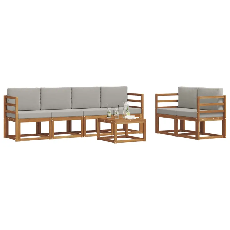 Lauko sofos komplektas 7 pcs Natūrali ir šviesiai pilka