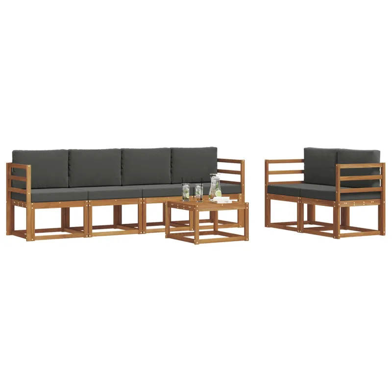 Lauko sofos komplektas su pagalve 7 pcs Natūralus ir antracitas