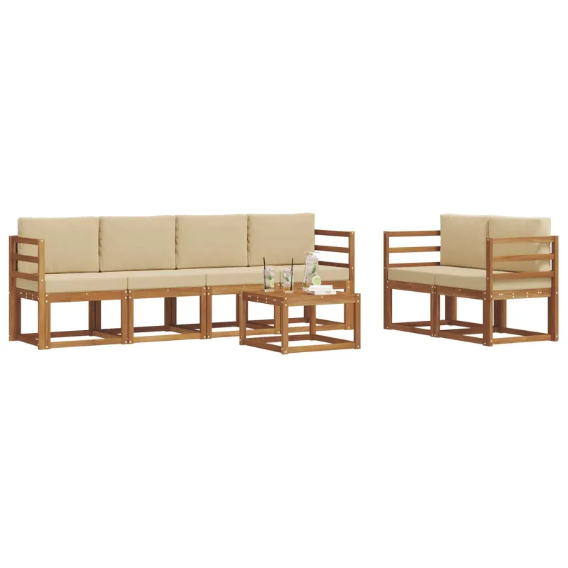 Lauko sofos komplektas su pagalve 7 pcs Natūralus ir bežinis