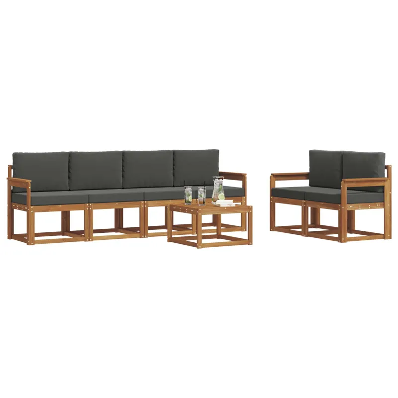 Lauko sofos komplektas su pagalve 7 pcs Natūralus ir antracitas