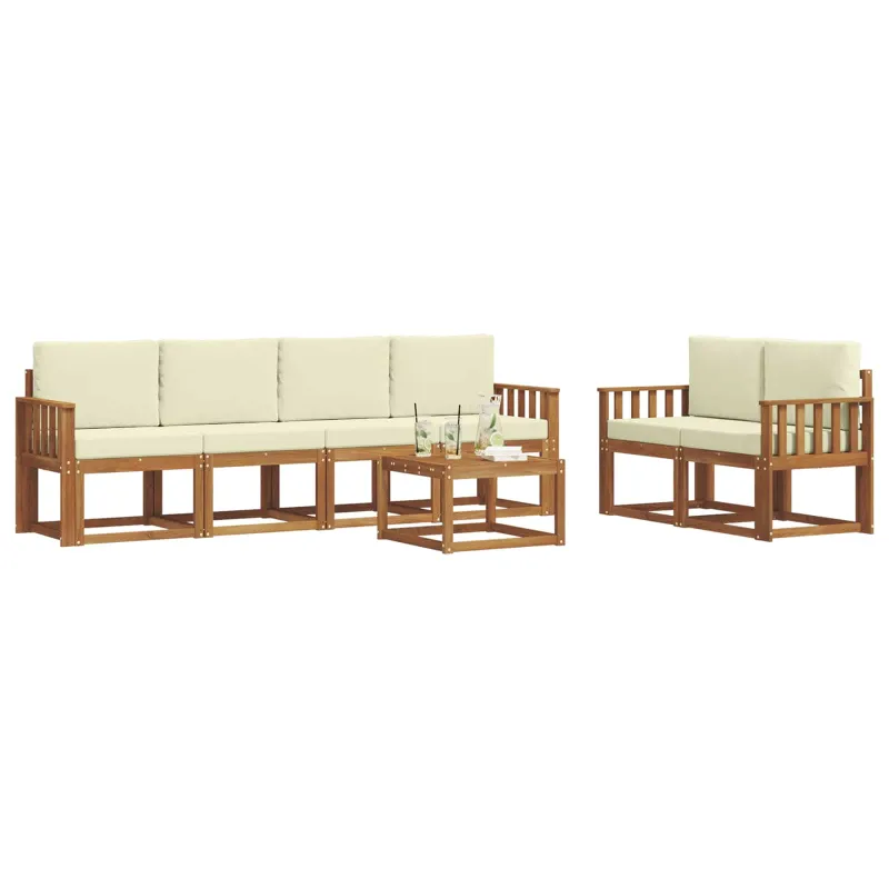 Lauko sofos komplektas su pagalve 7 pcs Natūralus ir grietinėlė
