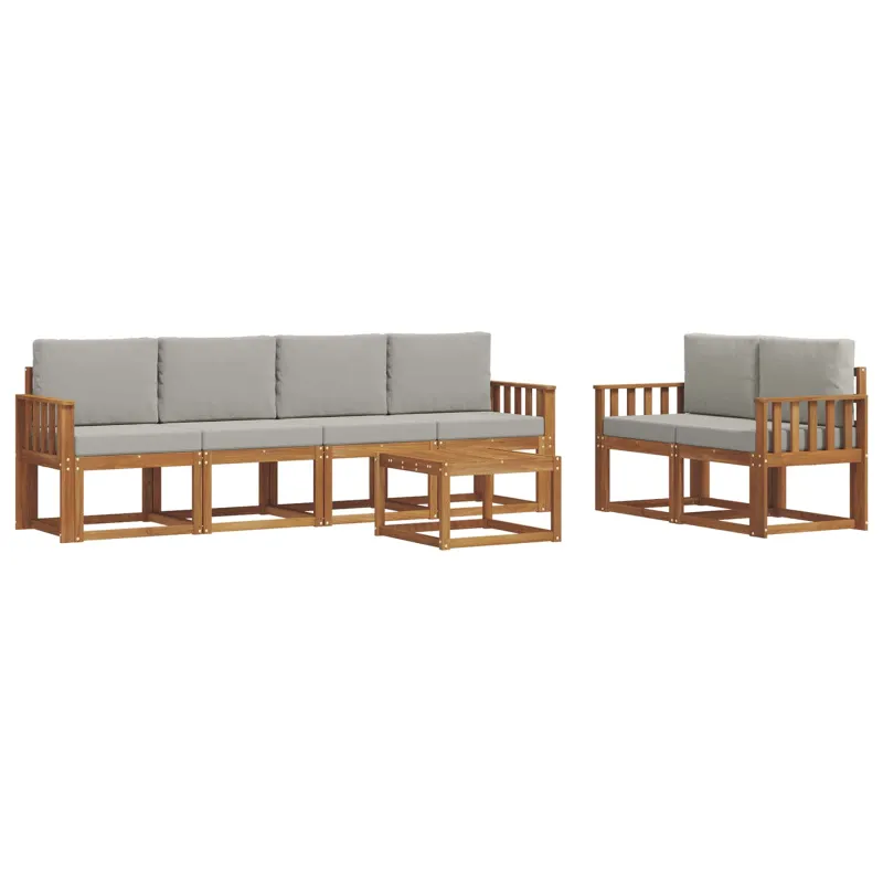 Lauko sofos komplektas 7 pcs Natūrali ir šviesiai pilka