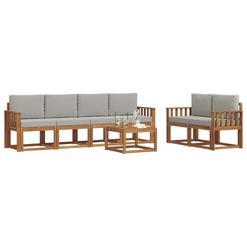 Lauko sofos komplektas 7 pcs Natūrali ir šviesiai pilka