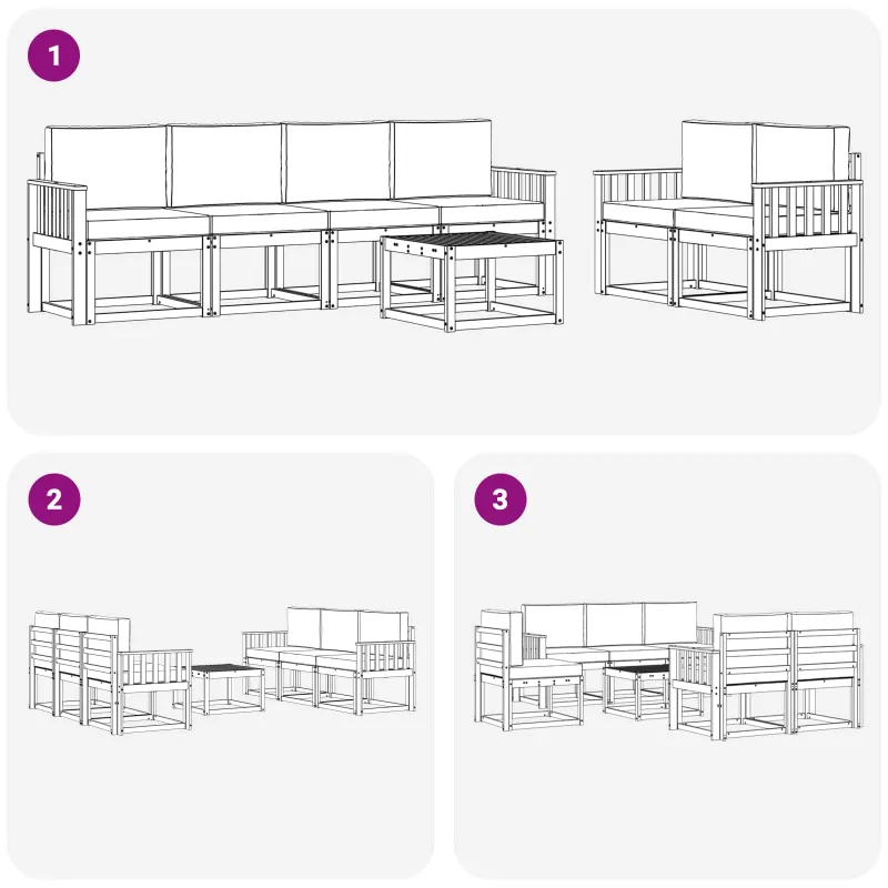 Lauko sofos komplektas 7 pcs Natūrali ir šviesiai pilka
