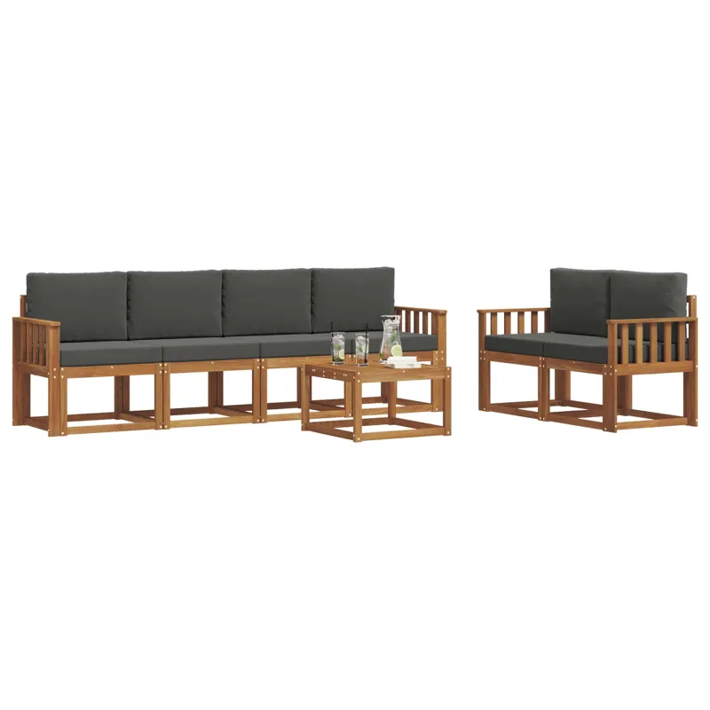 Lauko sofos komplektas su pagalve 7 pcs Natūralus ir antracitas