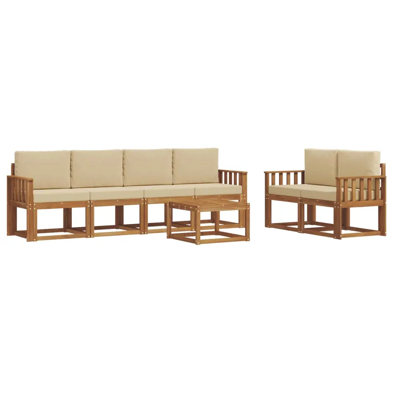 Lauko sofos komplektas su pagalve 7 pcs Natūralus ir bežinis