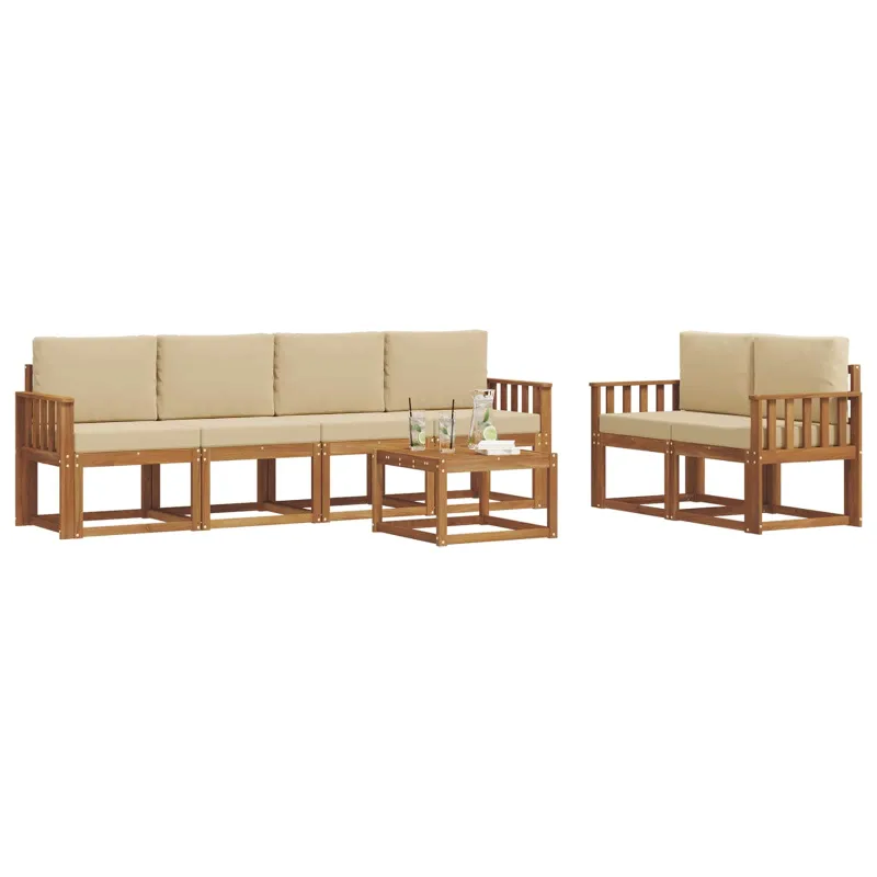 Lauko sofos komplektas su pagalve 7 pcs Natūralus ir bežinis
