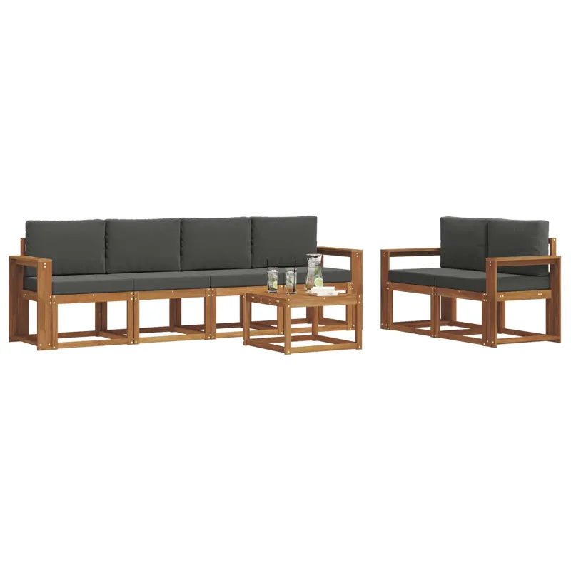 Lauko sofos komplektas su pagalve 7 pcs Natūralus ir antracitas